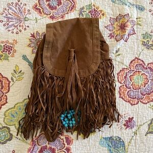 Brown Fringe Bag with Turquoise Beads